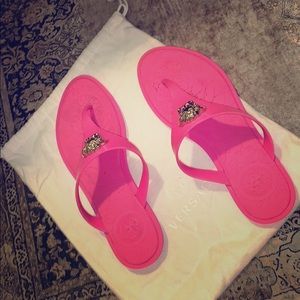Versace hot pink sandals. Beautiful in the sun.